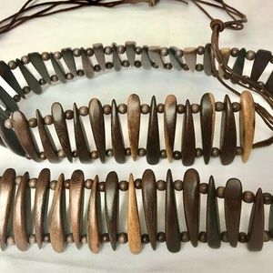Vintage Boho Belt, Wooden Beads on Faux Leather String